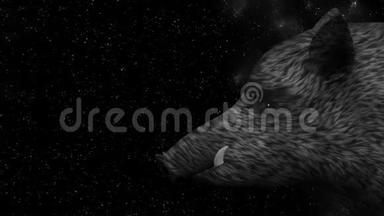 星空背景动画上的野猪